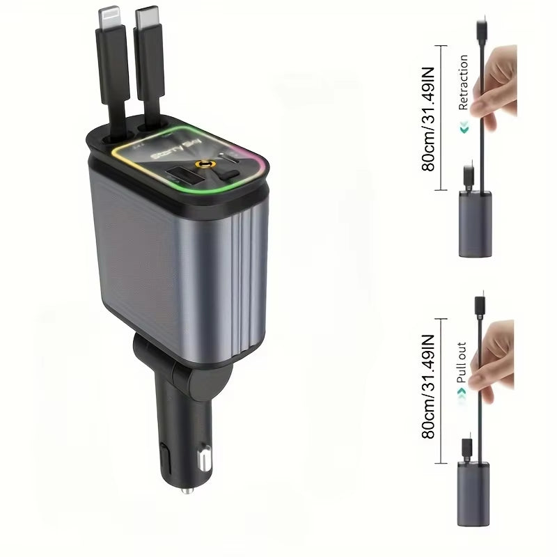 Ultimate 4-in-1 Retractable Car Charger - Fast Charging & Space-Saving Design!