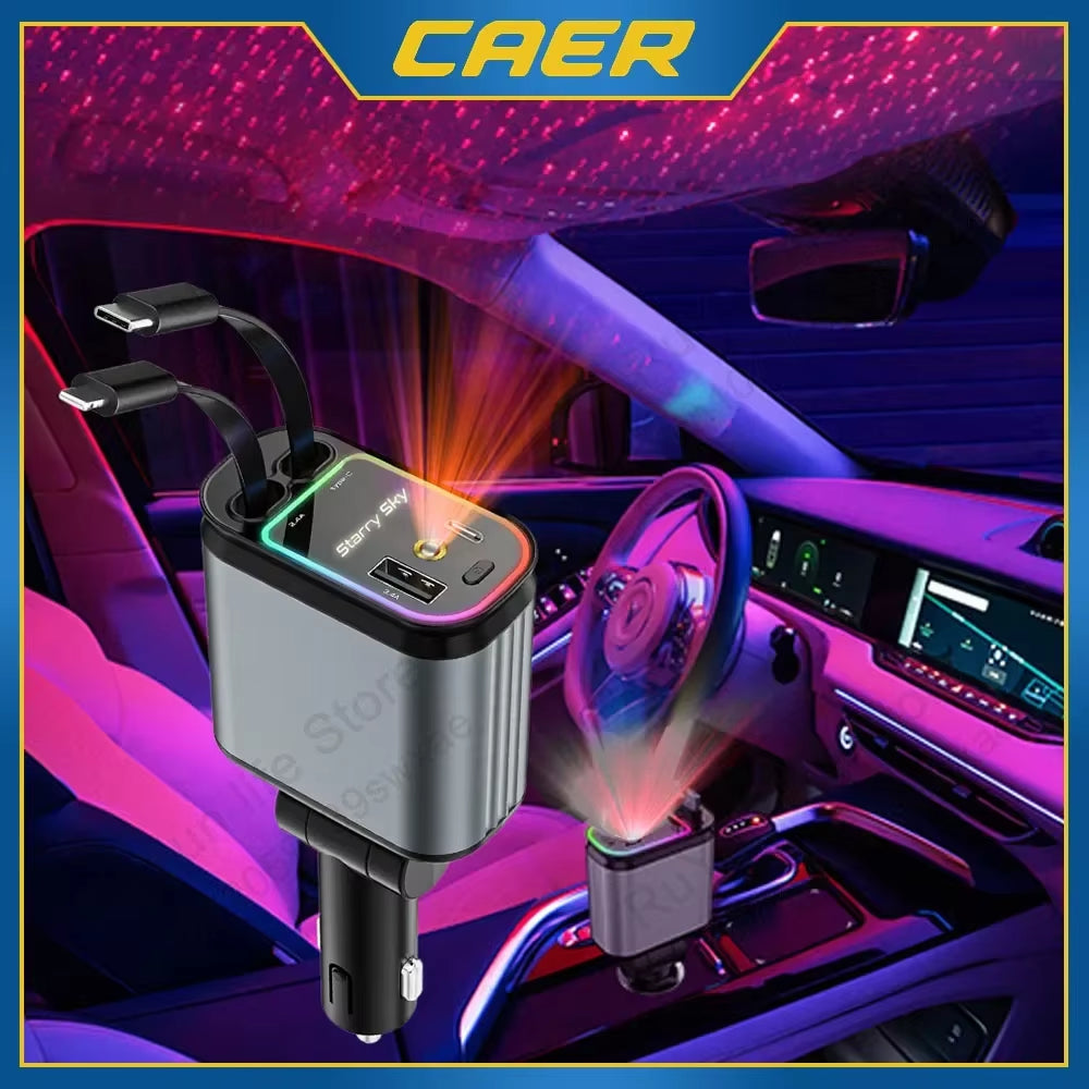 Ultimate 4-in-1 Retractable Car Charger - Fast Charging & Space-Saving Design!